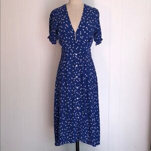 Faithfull the Brand Blue and White Wrap Midi Dress